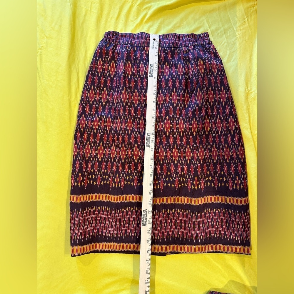 Vintage Alexandra Thai Silk Skirt Suit Set Jacket & Pencil Skirt Ikat Print Sz S - Picture 10 of 12